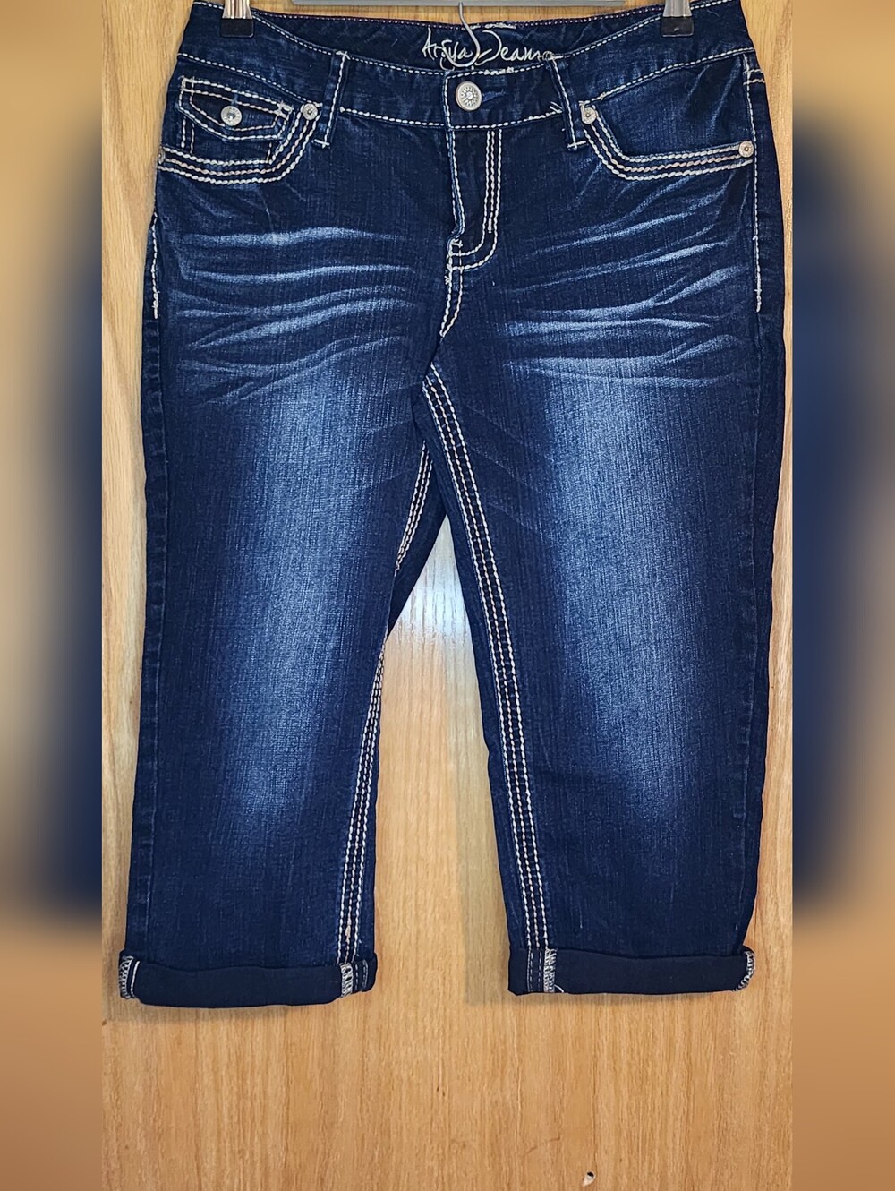 Ariya Dark Blue Cropped Slim Jeans with Contrast Stitching